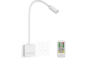 ENUOTEK Remote Control LED Wall Spot Reading Light, Flexible Dimmable LED Bedside Lamp with Touch Switch and Power Plug, 3W 280 Lumen Neutral White Lighting 4000K, 1 Lamp and 1 Remote Control