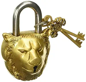 Purpledip Brass Padlock 'Lion King': Antique Design Door Lock (10004)