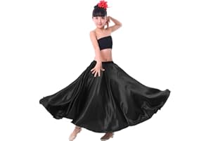 VNOEVW Girls Satin Full Circle Long Skirt for Belly Dance Folkloric Mexican Performance Prom Photoshoot