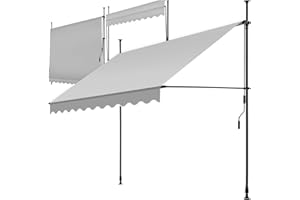 tectake Garden Patio Retractable Awning, Manual with Hand crank, Sun shade Canopy with UV and Rain Resistance, Clamp System with No Drilling Required - light grey