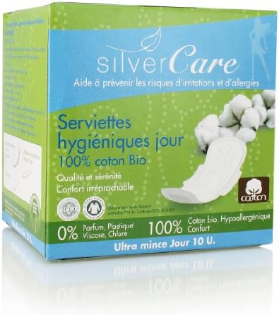 Silvercare Feminine Protection Ultra Thin Daytime Sanitary Pad - 100% Pure Organic Cotton - Box of 10
