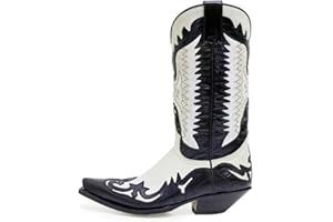 PEKMAR Stivali da Moto da Cowboy Vintage da Uomo, Scarpe da Cavaliere Vintage in Pelle PU Stivali da Moto con Tacco Medio a Punta Stivali Occidentali Casual,Bianca,45