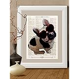 Kunstdrucke, Hund, Bulldogge auf Antike Buchseite,#BUL03