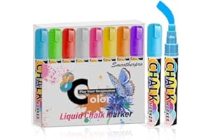 SMOOTHERPRO Stylos marqueurs à craie 8 pièces Plume carrée large de 10 mm Jeu de marqueurs effaçables à sec pour fenêtre de panneaux de tableau noir (CMP108)