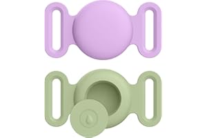 AMZPAS Airtag Dog Collar, Pet Silicone Protective Case for GPS Tracking Finder,Protective Cover Compatible with Apple Airtag, Safety and Anti-lost (Matcha green+Lavender,Middle)