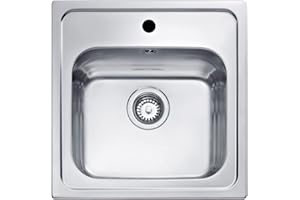 Teka Eline 1C - Fregadero Encastrado de 50 cm, 1 Cubeta, Accesorios de Fijación, Insonorización, Profundidad 180 mm, Acabado pulido, Color Acero Inoxidable