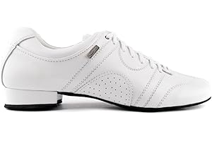 PortDance Hombres Zapatos de Baile/Dance Sneakers PD Casual - Cuero Blanco - Suela de Ante