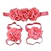 Sanwood Baby Girl Chiffon Rhinestone Foot Flower Barefoot Sandals Headband Set (Watermelon Red)