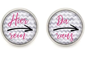 SCHMUCK-STADT " Hier rein, da raus " Spruch Ohrstecker silberfarben Ohrringe