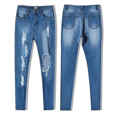 iRachel Damen Jeans Hose Skinny Röhrenjeans Bleistifthose Hose Denim Dünn Ripped Loch Bleistift Hose - 4