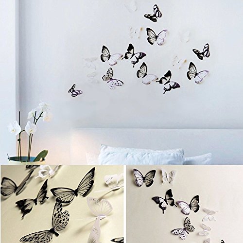 18 Stück 3D Schmetterlinge Schwarz Weiß Wasserdicht PVC Aufkleber Wandtattoo - 3