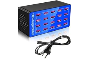 BALABAXER USB-Ladestation, 20 Ports 100W/20A Desktop-USB-Ladestation für mehrere Geräte, USB-Ladegerät mit Mehreren Ports für Apple-Geräte, Smartphones, Tische und weitere Geräte.