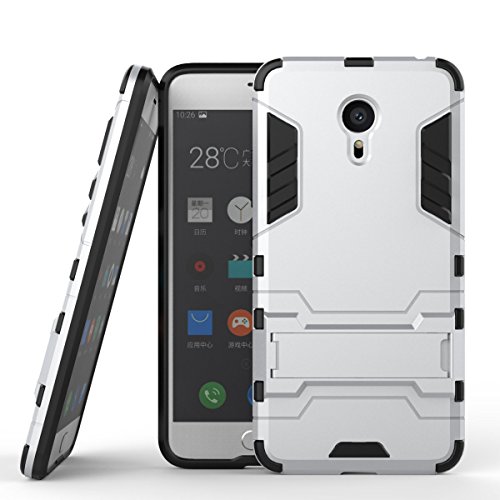 Qiaogle Tel  fono Case - Shock Proof PC Hibrida Stents Carcasa Cover para Meizu Pro 6  5 2 Pulgadas  - HK05   Silver