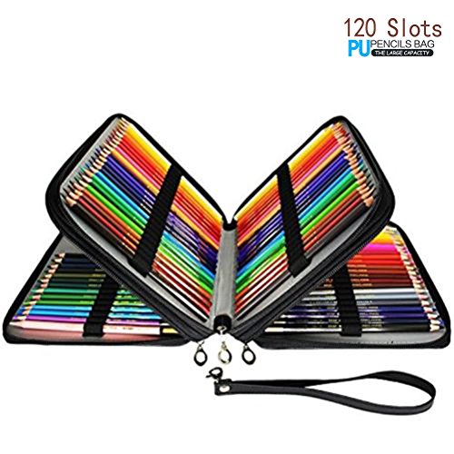 yimoji 120 Slots Bleistift Fall, mehrschichtige PU Leder Bleistift Halterung für Artist Pen Tasche Stationäre Black - artist pouch