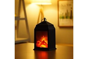 Ulalaza Small Cozy Fireplace Lantern Traditional Realistic Log Wood Burning Flame Effect Ligh LED Charcoal Style Table LampFor Indoor & Outdoor Use