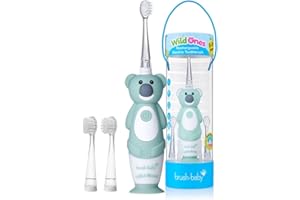 ‎BRUSH-BABY B09X5ZY47YBrush-Baby – Wiederaufladbare Elektrische Kinderzahnbürste, 0–10 Jahre – WildOnes, Koala-Design mit Blinklichtern – DeepClean-Borsten für Gründliche Reinigung – 2 Ersatzköpfe & 1 USB-Kabel