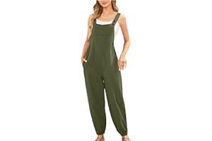 OVARA Dungarees for Women UK Casual Loose Bib Overalls with Pockets Summer Comfy Baggy Solid Ladies Jumpsuit Sleeveless Button Straps Tapered Leg Romper Long Pants