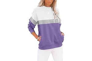 BUHIM Sweatshirt Damen Pullover Rundhals Langarmshirt Herbst Winter Farbblock Pulli Baumwolle Casual Langarm Oberteile Tops mit Taschen