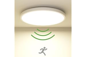 ‎ZEMTY zemty LED Deckenleuchte mit Radar Bewegungssensor 19W 4000K, Flache Lampe mit Bewegungssensor Innen, 22cm 1800LM Runde Deckenleuchte IP44 Wandleuchte für Balkon Keller Flur Garage