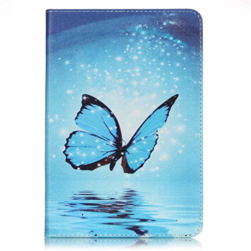 iPad Mini 4 Hülle,iPad Mini 4 Case,iPad Mini 4 Ledertasche – Felfy PU Ledertasche Luxe Bookstyle Flip Standfunktion Magnetverschluss Ledertasche Muster Eule Schmetterling Pfingstrose AugeBunte Malerei Retro Painted Abdeckung Schutzhülle Ablösbar Handliche Case Tasche Etui für Apple iPad Mini 4 (Blue Butterfly) + 1 x Hellblau Stylus + 1 x Blau Blume Dust Plug - 2