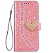 Produktbild Qjuegad Kompatibel mit Handyhülle Samsung Galaxy S9 Plus Hülle Leder Handy Hülle mit Strass Bling Glitzer SchutzHülle Stoßdämpfend Tasche Flip Wallet Cover Case Brieftasche Etui Schutzhülle,Pink