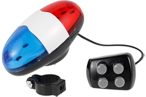 Foppla Bike LED Light Electric Horn Bicycle Police Sound Light 4 Sounds Melody Bicycle Power Horn Siren Bell 6-LED Flashing Blue and Red Bicycle Safety Light for Mountain Bike Road Bike
