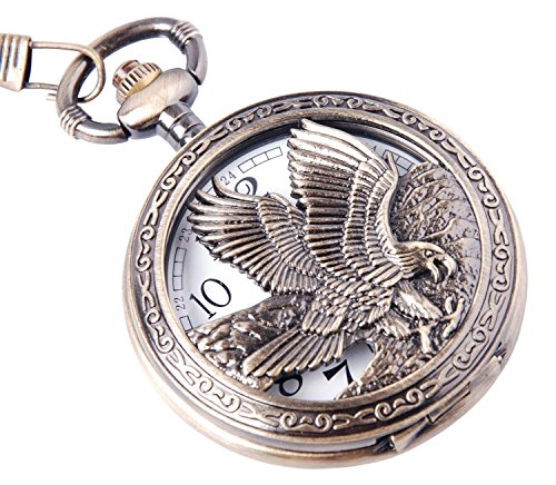 ShoppeWatch Adler Design Taschenuhr mit Kette Quarzwerk arabische Ziffern Halb-Savonette Vintage Design PW-65