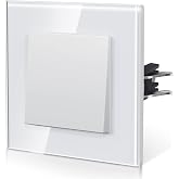 BSEED Light Switch With Glass, Wall Light Switch with Hook,Switch Switch,Push Button,Easy Installation,E-Series,1 Gang 2 Way,