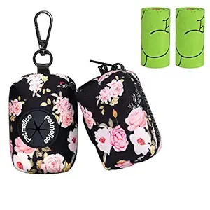 Petmolico Dog Poop Bag Holder Leash Attachment, Dog Waste Bag Dispenser Zippered Pouch, Fits Any Dog Leash, Includes Free Roll of Dog Bags, Poop Bag Dispenser - 2 Packs, Pink Rose