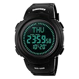 Outdoor Militär Tactical Sport Uhren für Männer 50M Wasserdicht LED Digital Kompass Uhr 12H/24H Weltzeituhr 3 Alarm Herrenuhr Plastik Lünette mit Silikon Band Wildnis Armbanduhr - Schwarz