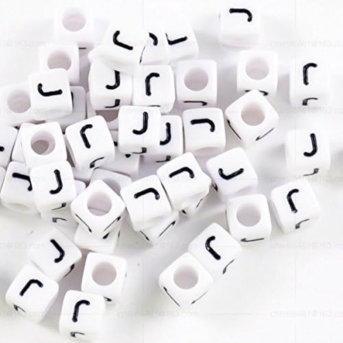 100 pcs white acrylic cube alphabet single letter beads A-Z (J)