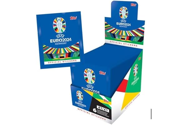 Topps Collection officielle Euro 2024 – Boîte complète (100 paquets) - 6 autocollants par paquet (600 autocollants)