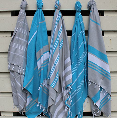 ANATURE Ocean – Light Grey/Turqoise – 100% Baumwolle – OEKO-TEX Standard 100 Certificat – Prewashed – super sanft – direkte Nutzung – Hamamtuch – Badetuch – Handtuch Backpacker – Strandtuch – Saunatuch – Babytuch – Turkish Towel – Pestemal – Fouta - 9