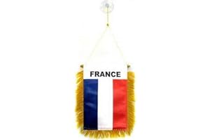 AZ FLAG - Fanion France Pour Décoration Voiture Avec Ventouse et Franges Dorées - Mini Drapeau Français - 13x10 cm