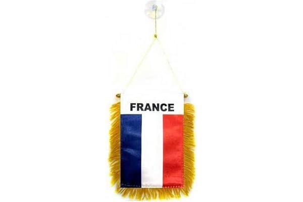 AZ FLAG - Fanion France Pour Décoration Voiture Avec Ventouse et Franges Dorées - Mini Drapeau Français - 13x10 cm