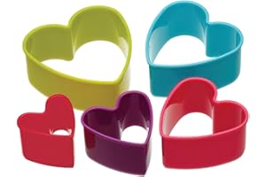 KitchenCraft Colourworks Set of 5 Plastic Heart Shaped Cookie Cutters
