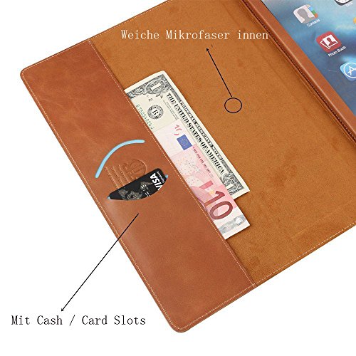 Ipad 9.7 2017 Hülle, Boriyuan Echt Leder Case Schutztasche aus echtem Leder mit Standfunktion, Auto Sleep Wake up und Fach für Kreditkarten, mit Displayschutzfolie + Stylus für das Apple Neu Ipad 9.7 Zoll – (Braun) - 7
