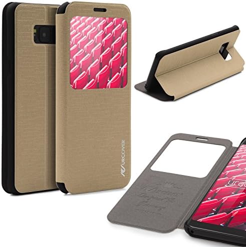 Galaxy S8 Case Original Urcover® Cross Pattern View Case for Samsung Galaxy S8 [KICK STAND] Champagne Gold [Clear Window View Case] Textured Flip Smartphone Cover [Protective Hard Case]