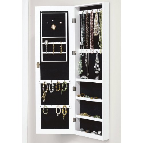 Schmuckschrank mit Spiegel, zum Hängen, abschließbar, weiß - 2