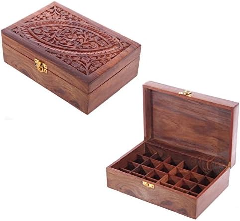Sheesham Wooden Box for Essential Oils - Design 1 (Holds 24 Bottles)