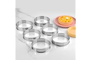 Guowall Cerchio per torta inox, cerchi per pasticceria rotondi in acciaio inox con bordo arrotolato, altezza 2,5 cm (diametro 10 cm, 6 pezzi)