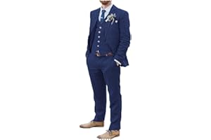 AEOTEOKEY Traje de lino para hombre, 3 piezas, suave, para playa, boda, esmoquin, conjunto de blazer para padrinos de boda