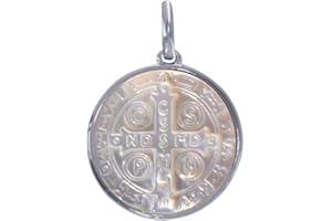 LES POULETTES BIJOUX - Ciondolo Argento 925 Rodiato e Madreperla Medaglia Rotonda Croce di San Benedetto