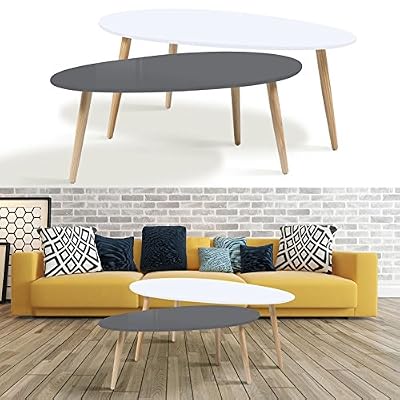 IDMarket - lot de 2 tables basses gigognes laquées gris blanc scandinave