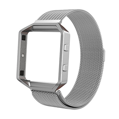 Fitbit Blaze Frame + Armband (5,9-9,4 Zoll), Swees Milanaise Edelstahl Replacement Wrist Band Strap Watchband Uhrenarmband mit Magnet-Verschluss und Metallrahmen für Fitbit Blaze Smart Fitness Watch