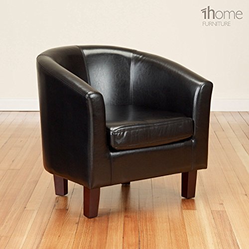 1home Bonded Leather Tub Chair Armchair for Dining Living Room Office Reception (Black)