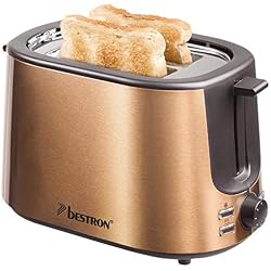 Bestron Grille-pain avec 2 fentes pour griller des toasts, Tiroir ramasse-miettes et gril intégrés, 1 000 W, Design Acier inoxydable/cuivre