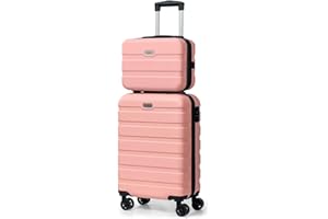 AnyZip Koffer Trolley Kofferset 2 Teilig Handgepäck gepäck-Sets mit Kosmetikkoffer hartschale Leicht ABS PC Reisekoffer mit TSA Schloss und 4 Zwillingsrollen (Rosa)