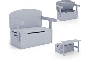Maxmass 3 in 1 Toddler Table and Chair Set, Convertible Kids Bench Storage Chest with Safety Hinge, Wooden Toy Storage Box Children Toy Storage Organizer for Kids Room Playroom Daycare (Gray)