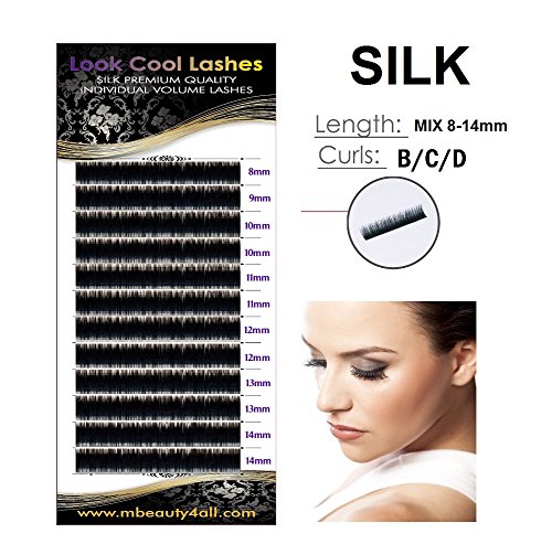 LOOK COOK Silk Individual Eyelash Extensions Mix Length Trays B/C/D - curl / 0.20mm (B MIX (8-14mm))